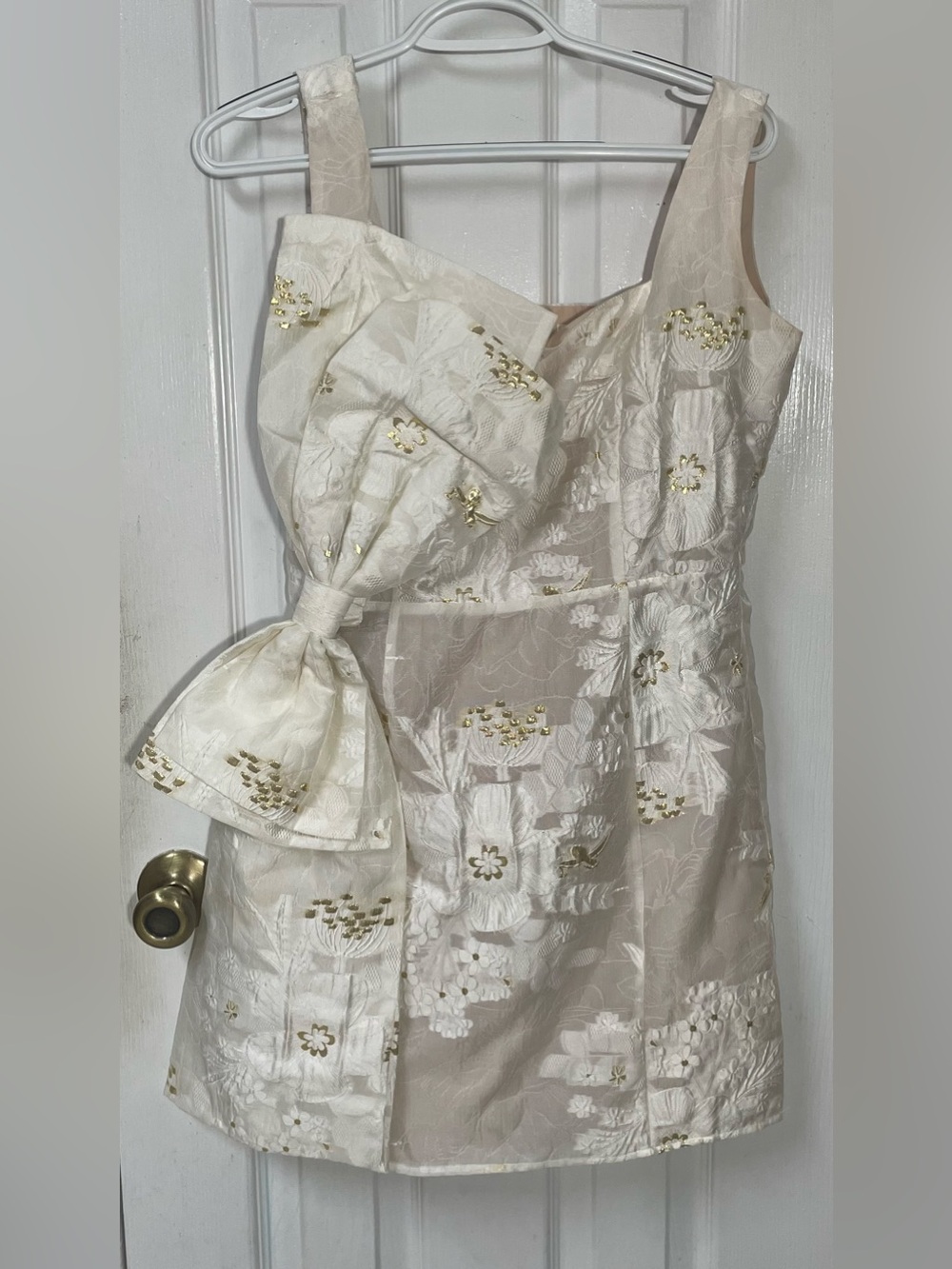 Elliatt Octavia Bow Dress Large Mini Party Bridal Cocktail Ivory Gold Revolve - Picture 2 of 10